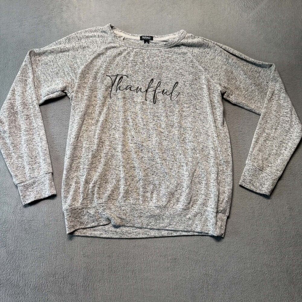 Buffalo David Bitton Womens Medium Thankful Gray Long Sleeve Pullover Sweater